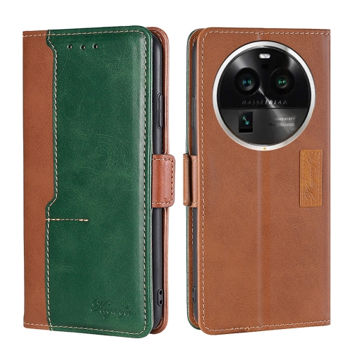 

For OPPO Find X6 Pro 5G Contrast Color Side Buckle Leather Phone Case(Light Brown + Green)