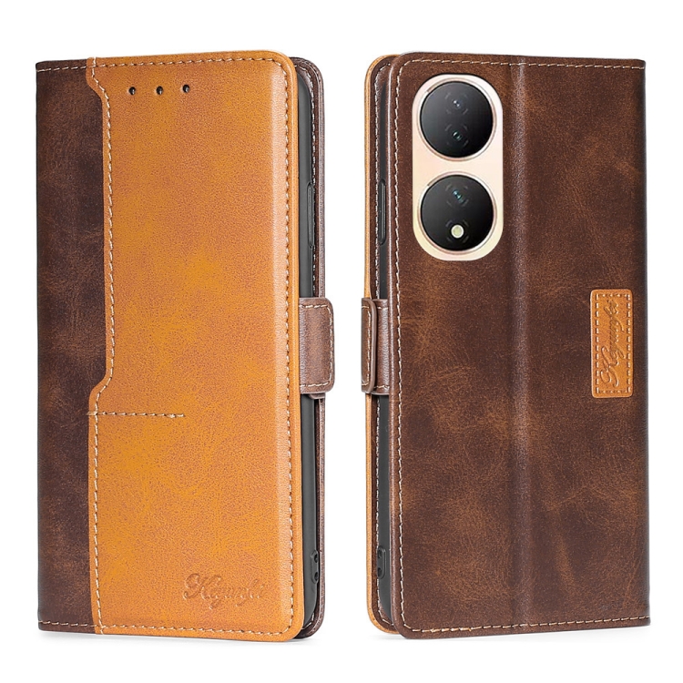 

For vivo Y100 5G Contrast Color Side Buckle Leather Phone Case(Dark Brown + Gold)