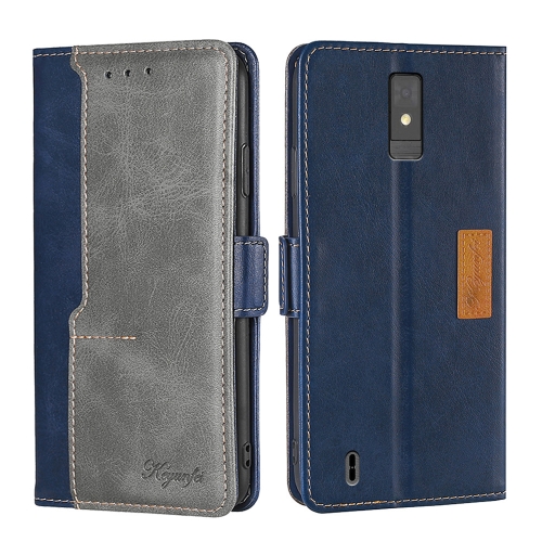 

For ZTE Blade A32 Contrast Color Side Buckle Leather Phone Case(Blue + Grey)