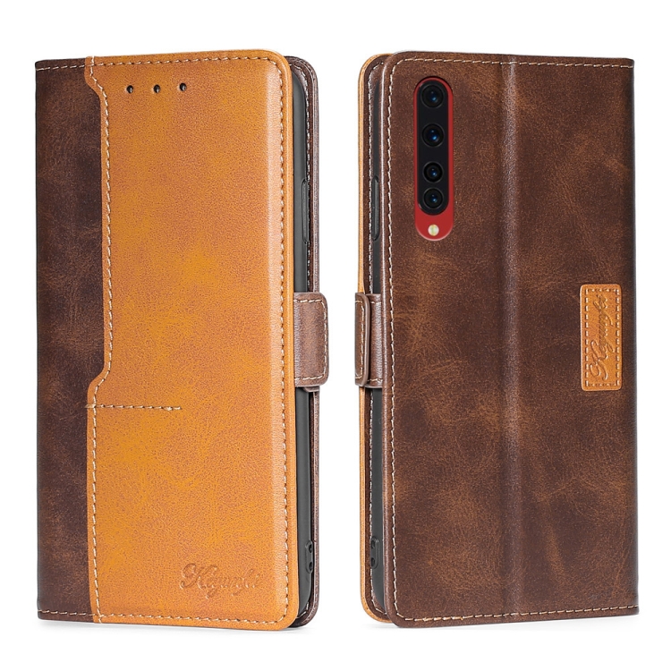 

For Rakuten Big Contrast Color Side Buckle Leather Phone Case(Dark Brown + Gold)