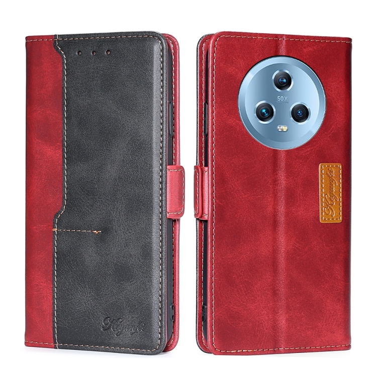 

For Honor Magic5 Contrast Color Side Buckle Leather Phone Case(Red + Black)