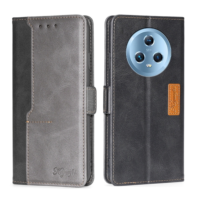 

For Honor Magic5 Contrast Color Side Buckle Leather Phone Case(Black + Grey)