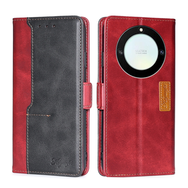 

For Honor X40 Contrast Color Side Buckle Leather Phone Case(Red + Black)