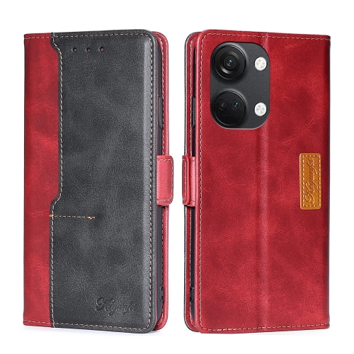 

For OnePlus Ace 2V 5G Contrast Color Side Buckle Leather Phone Case(Red + Black)