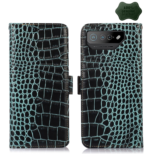 

For Asus ROG Phone 7 Crocodile Top Layer Cowhide Leather Phone Case(Green)