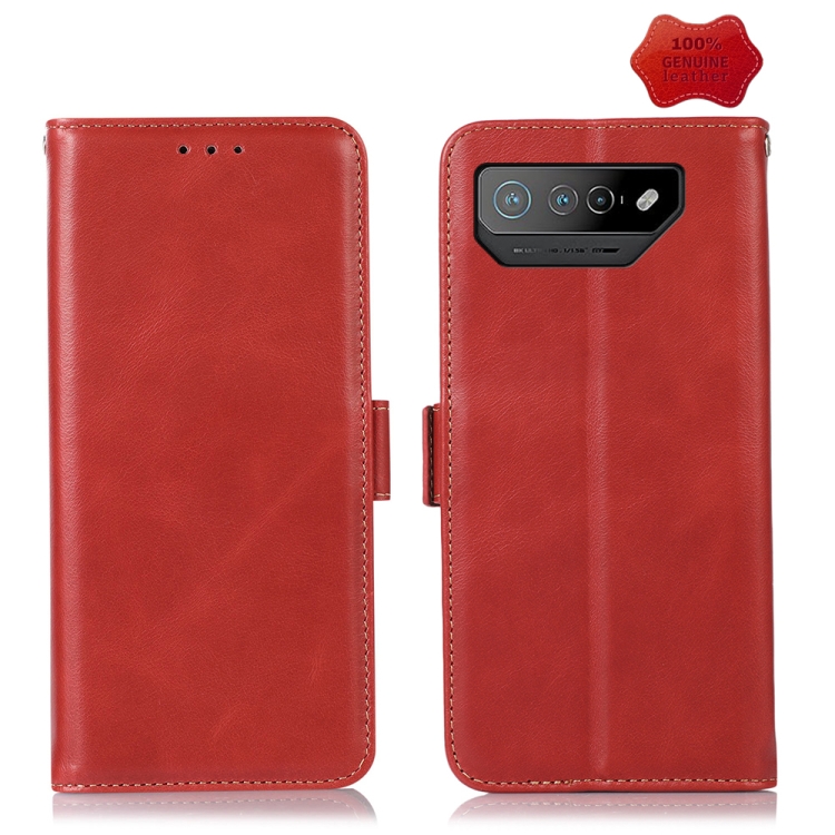 

For Asus ROG Phone 7 Crazy Horse Top Layer Cowhide Leather Phone Case(Red)