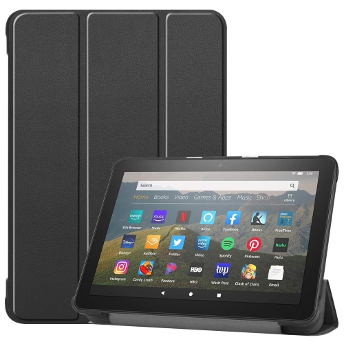 

For Kindle Fire HD 8 (2020) Custer Pattern Pure Color Horizontal Flip Leather Case with Three-folding Holder & Wake-up / Sleep Function(Black)