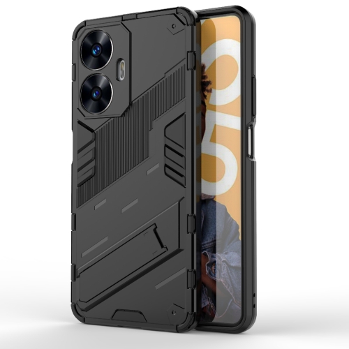 

For Realme C55 Punk Armor 2 in 1 PC + TPU Shockproof Phone Case with Invisible Holder(Black)