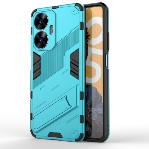 

For Realme C55 Punk Armor 2 in 1 PC + TPU Shockproof Phone Case with Invisible Holder(Blue)