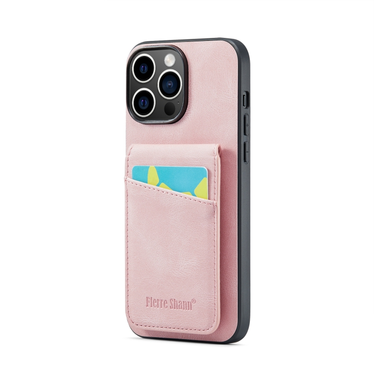 

For iPhone 13 Pro Max Fierre Shann Crazy Horse Card Holder Back Cover PU Phone Case(Pink)