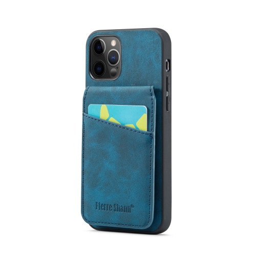 

For iPhone 11 Pro Max Fierre Shann Crazy Horse Card Holder Back Cover PU Phone Case(Blue)