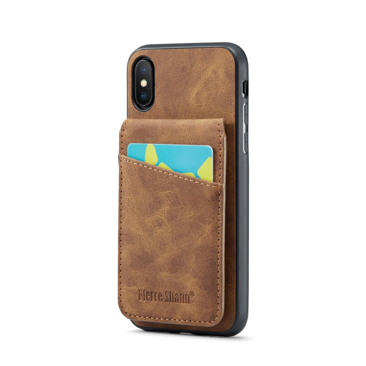 

For iPhone XS Max Fierre Shann Crazy Horse Card Holder Back Cover PU Phone Case(Brown)