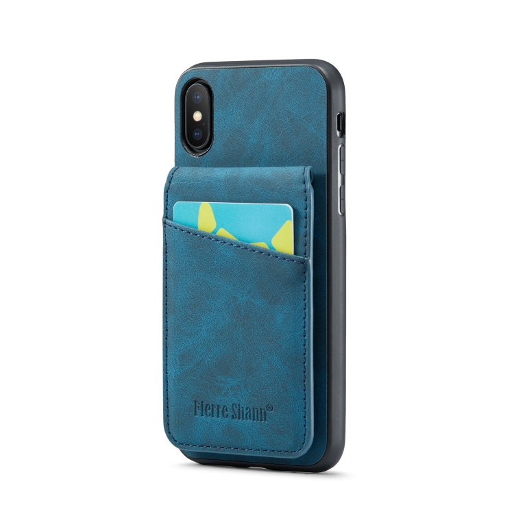 

For iPhone XS Max Fierre Shann Crazy Horse Card Holder Back Cover PU Phone Case(Blue)