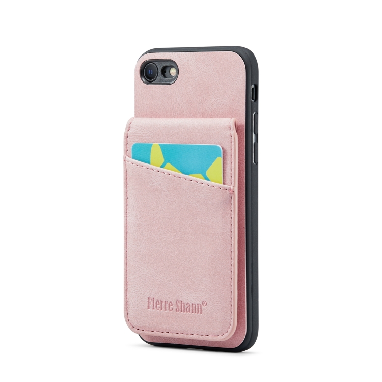 

For iPhone 7 Plus / 8 Plus Fierre Shann Crazy Horse Card Holder Back Cover PU Phone Case(Pink)
