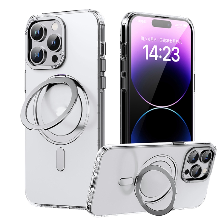 

For iPhone 14 Pro Max 360 Rotating MagSafe Magnetic Skin Feel Phone Case(Silver)