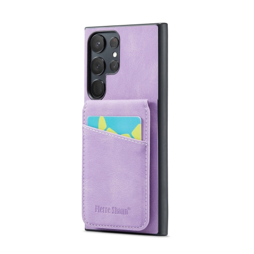

For Samsung Galaxy S22 Ultra 5G Fierre Shann Crazy Horse Card Holder Back Cover PU Phone Case(Purple)