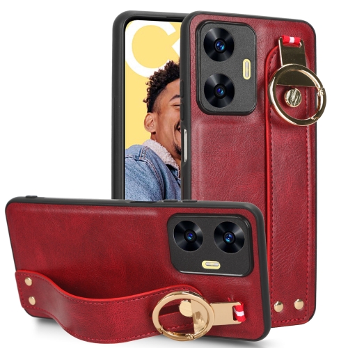 

For Realme C55 Wristband Leather Back Phone Case(Red)