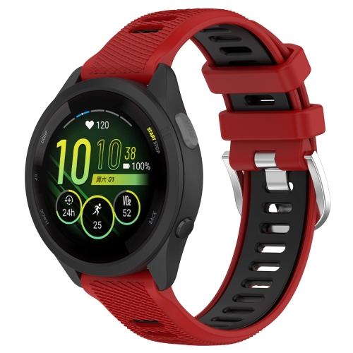 

For Garmin Forerunner 265S 18mm Sports Two-Color Steel Buckle Silicone Watch Band(Red+Black)
