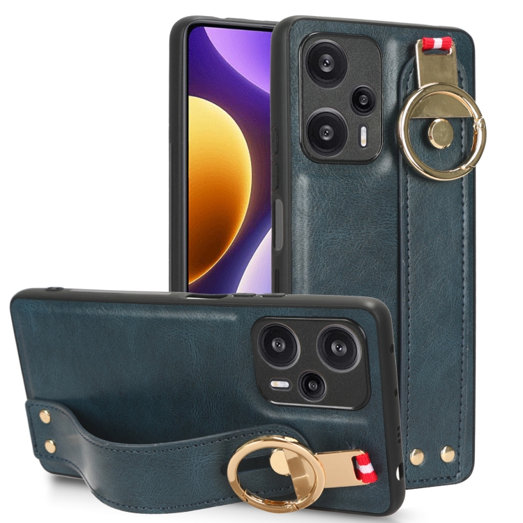 

For Xiaomi Redmi Note 12 Turbo Wristband Leather Back Phone Case(Blue)