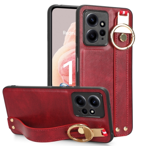 

For Redmi Note 12 4G Global Wristband Leather Back Phone Case(Red)