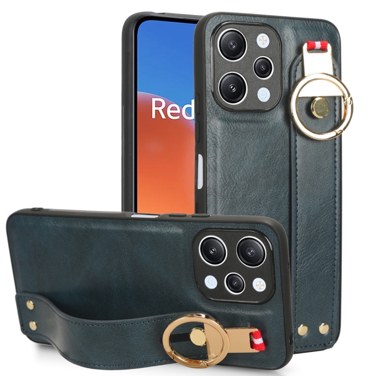 

For Xiaomi Redmi 12 4G Wristband Leather Back Phone Case(Blue)
