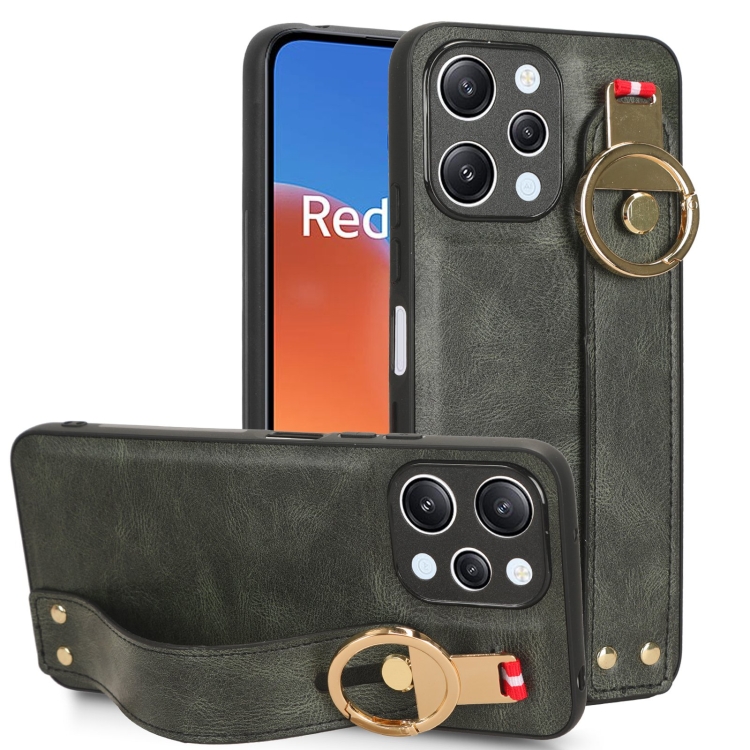 

For Xiaomi Redmi 12 4G Wristband Leather Back Phone Case(Green)