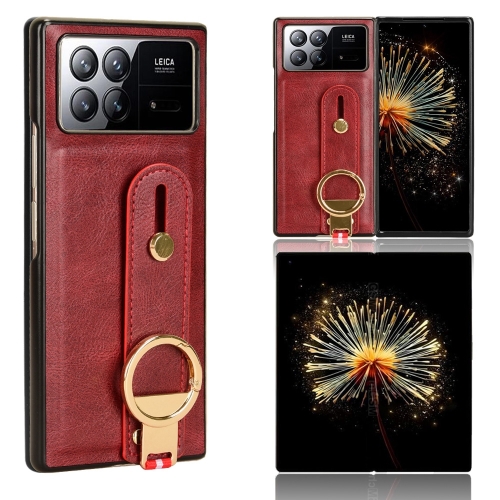 

For Xiaomi Mix Fold 3 Wristband Leather Back Phone Case(Red)