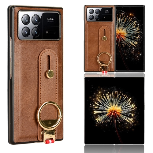 

For Xiaomi Mix Fold 3 Wristband Leather Back Phone Case(Brown)