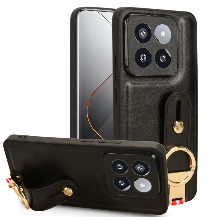 

For Xiaomi 14 Pro Wristband Leather Back Phone Case(Black)
