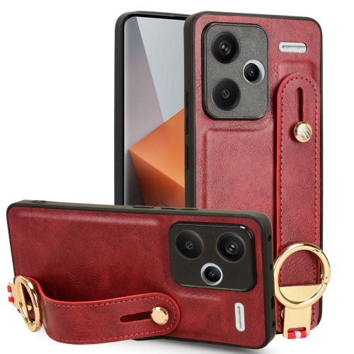 

For Xiaomi Redmi Note 13 Pro+ Wristband Leather Back Phone Case(Red)