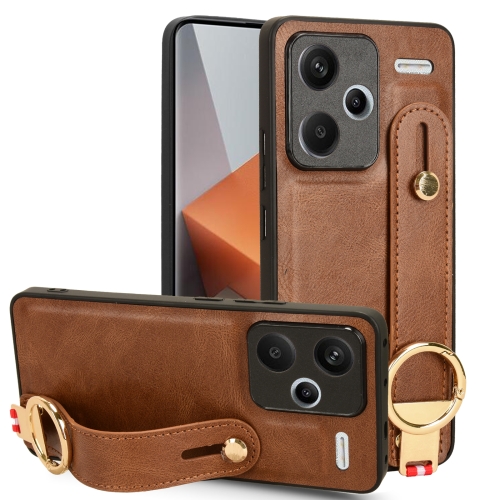 

For Xiaomi Redmi Note 13 Pro+ Wristband Leather Back Phone Case(Brown)