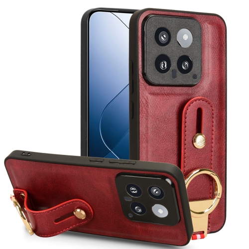 

For Xiaomi 14 Wristband Leather Back Phone Case(Red)