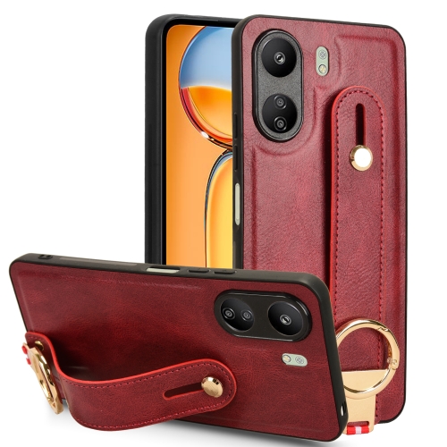 

For Xiaomi Redmi 13C 4G/Poco C65 Wristband Leather Back Phone Case(Red)