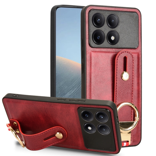 

For Xiaomi Redmi K70/K70 Pro Wristband Leather Back Phone Case(Red)