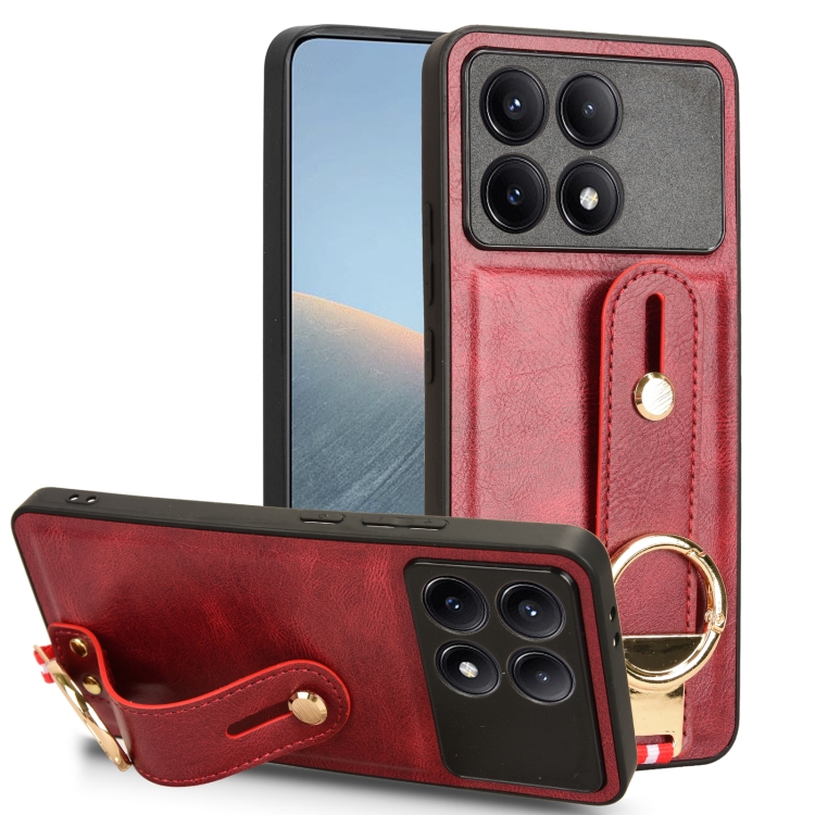 

For Xiaomi Poco X6 Pro/Redmi K70E Wristband Leather Back Phone Case(Red)