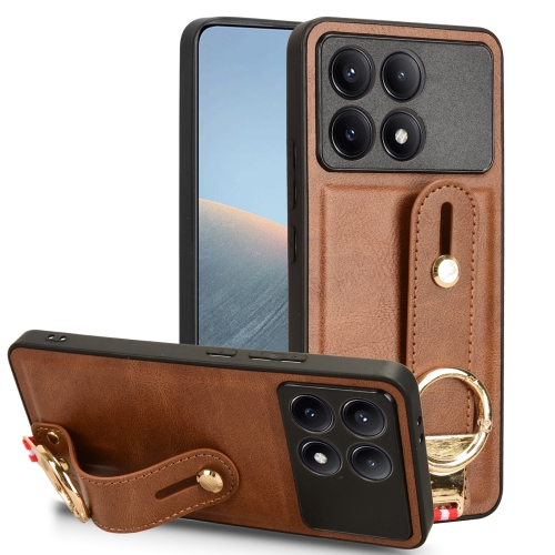 

For Xiaomi Poco X6 Pro/Redmi K70E Wristband Leather Back Phone Case(Brown)