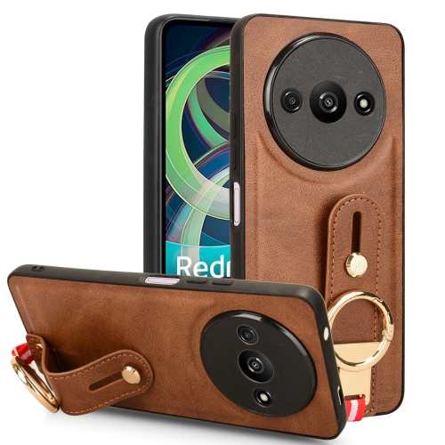 

For Xiaomi Redmi A3 Wristband Leather Back Phone Case(Brown)