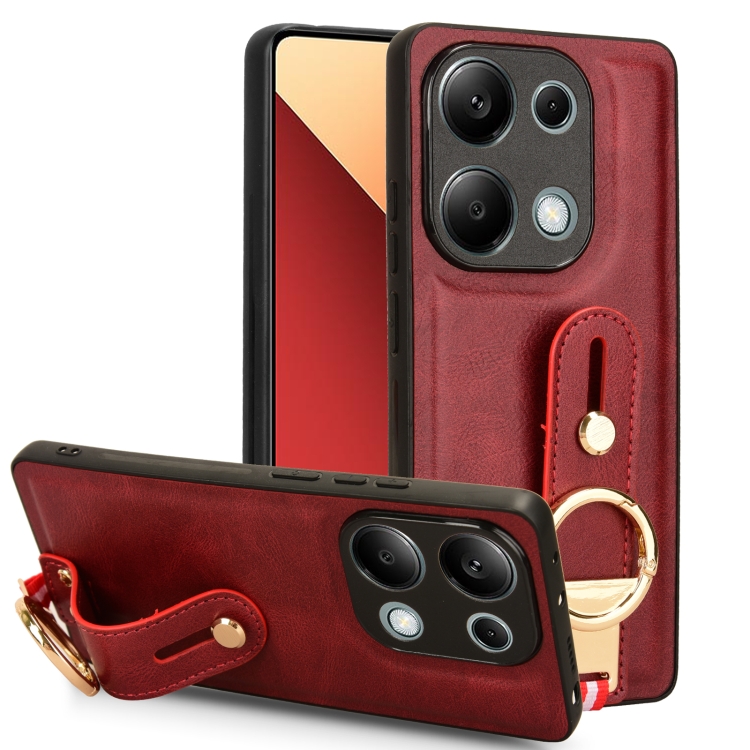 

For Xiaomi Redmi Note 13 Pro 4G Wristband Leather Back Phone Case(Red)