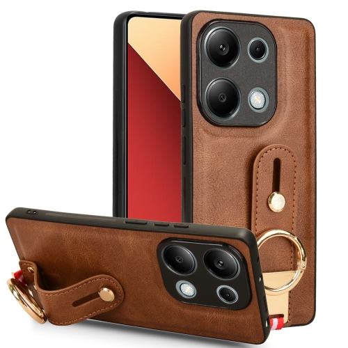 

For Xiaomi Redmi Note 13 Pro 4G Wristband Leather Back Phone Case(Brown)