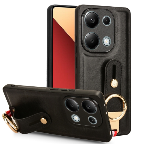 

For Xiaomi Poco M6 Pro 4G Wristband Leather Back Phone Case(Black)