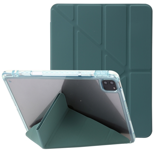 

For iPad Pro 11 2022 / 2021 / 2020 Clear Acrylic Deformation Leather Tablet Case(Dark Green)