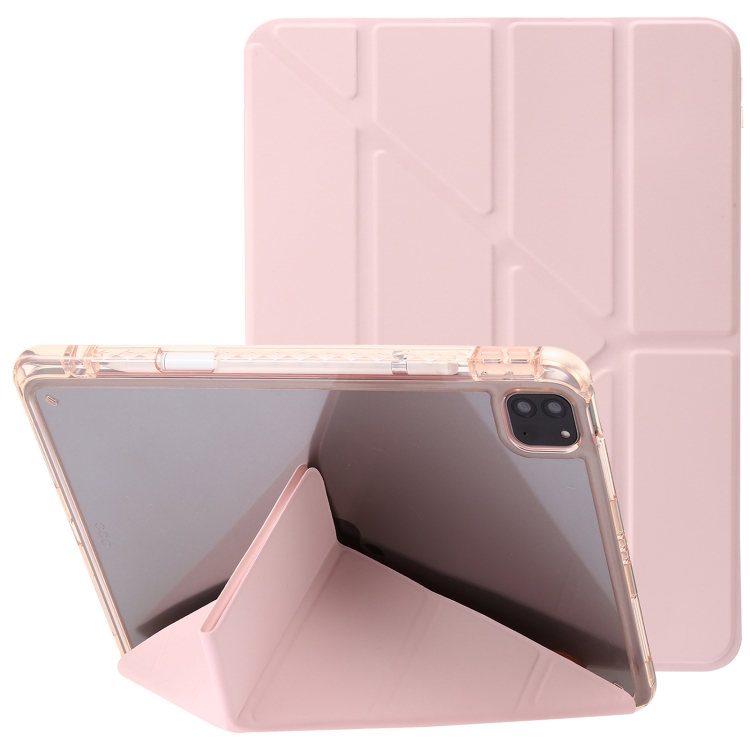 

For iPad Pro 12.9 2022 / 2021 / 2020 Clear Acrylic Deformation Leather Tablet Case(Pink)