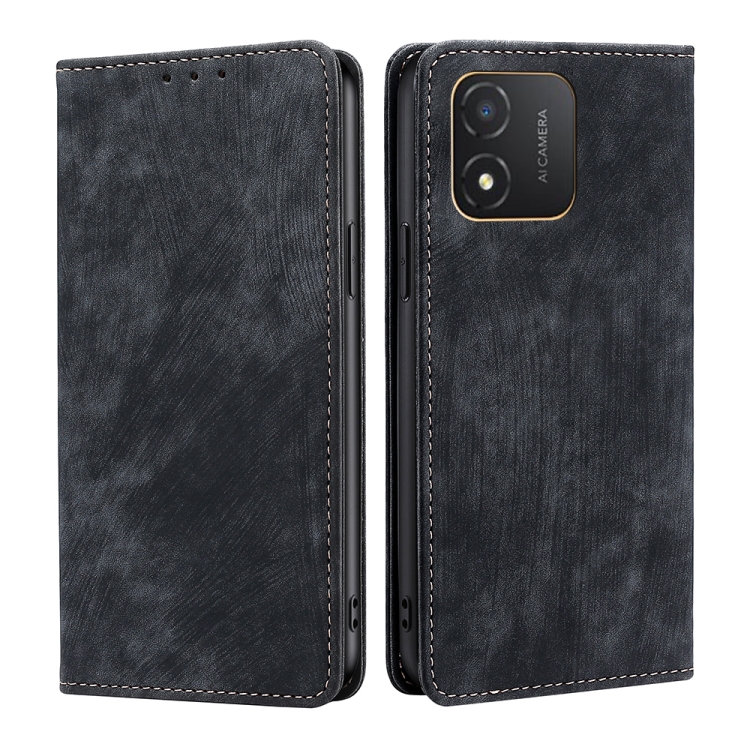 

For Honor X5 4G RFID Anti-theft Brush Magnetic Leather Phone Case(Black)