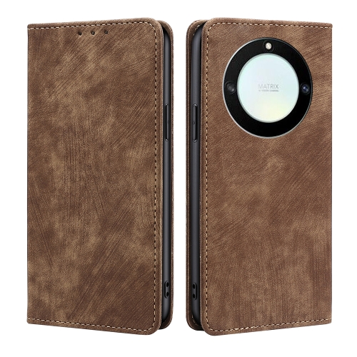 

For Honor X40 RFID Anti-theft Brush Magnetic Leather Phone Case(Brown)