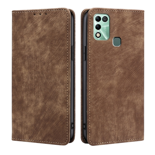 

For Infinix Hot 11 Play RFID Anti-theft Brush Magnetic Leather Phone Case(Brown)