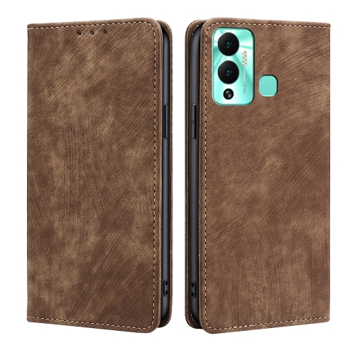 

For Infinix Hot 12 Play RFID Anti-theft Brush Magnetic Leather Phone Case(Brown)