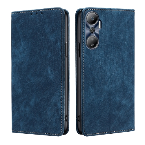 

For Infinix Hot 20 4G RFID Anti-theft Brush Magnetic Leather Phone Case(Blue)