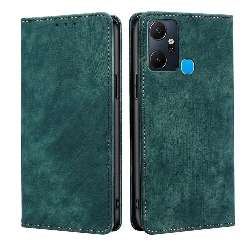 

For Infinix Smart 6 Plus RFID Anti-theft Brush Magnetic Leather Phone Case(Green)