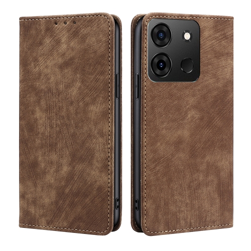 

For Infinix Smart 7 RFID Anti-theft Brush Magnetic Leather Phone Case(Brown)