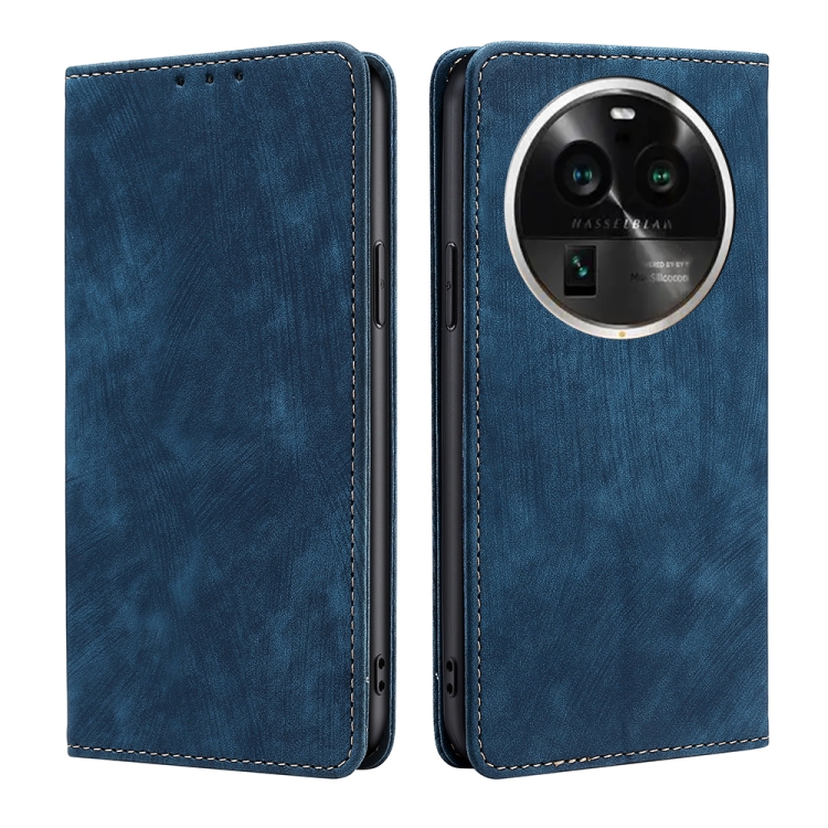 

For OPPO Find X6 Pro 5G RFID Anti-theft Brush Magnetic Leather Phone Case(Blue)